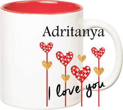 

Huppme I Love You Adritanya Inner Red (350 ml) Ceramic Mug(350 ml), Red;white