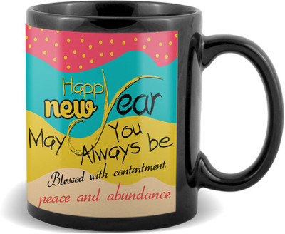 

SKY TRENDS Happy new year may you always be Blessed with contentment peace and abondance best gifts for boyfriend girlfriend friend Ceramic Mug(320 ml), Black