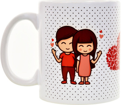 Halowishes Cute Couple Quote Ceramic Mug(325 ml), Multicolor
