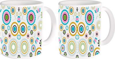 

Heyworlds gifts for flower design 52 Ceramic Mug(325 ml, Pack of 2), Multicolor