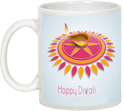 

AllUPrints Gifts For Diwali - Three Dimensional Deepawali Art Ceramic Mug(325 ml), White