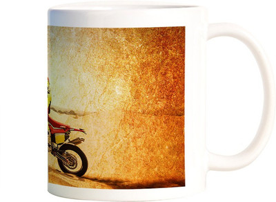 Rangeele Inkers Biker In Desert Ceramic Mug(300 ml), Multicolor