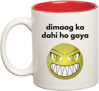 

HuppmeGift Dimag Ki Dahi Inner Red Ceramic Mug(350 ml), Red;white