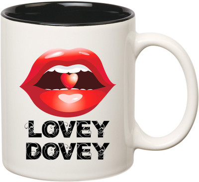 

HuppmeGift Lovey Dovey Inner Black Ceramic Mug(350 ml), Black;white