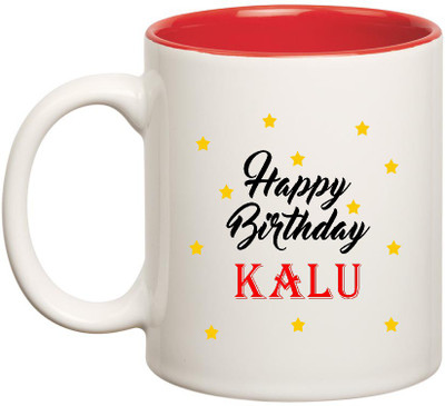 

HuppmeGift Happy Birthday Kalu Inner Red Ceramic (350ml) Ceramic Mug(350 ml), Red;white