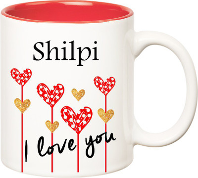 

Huppme I Love You Shilpi Inner Red (350 ml) Ceramic Mug(350 ml), Red;white