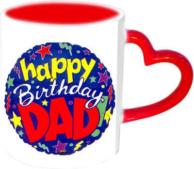 

Raj Laxmi Lovely Design B'day Wishes For Dad Red Heart Handle Ceramic Mug(350 ml)