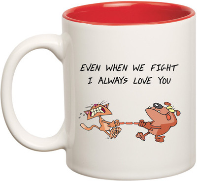 

HuppmeGift Fight Inner Red Ceramic Mug(350 ml), Red;white