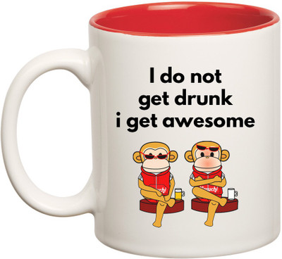 

HuppmeGift Drunk Inner Red Ceramic Mug(350 ml), Red;white