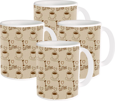 

Heyworlds Gifts for pattern Design set of six 128 Ceramic Mug(325 ml, Pack of 4), Multicolor