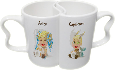 

Ucard Aries and Capricorn Zodiac Sign Valentines Day Couple Bone China, Ceramic, Porcelain Mug(325 ml), Multicolor