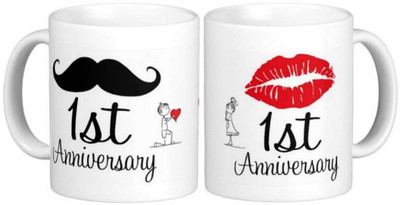 

ME&YOU Gift for Husband/Wife/Boyfriend/Girlfriend/Couples On Special Occasion; Mr. And Mrs. 1st Anniversary Printed Ceramic Mug(325 ml, Pack of 2), Multicolor
