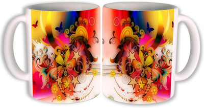 

PhotogiftsIndia flower design 001 Ceramic Mug(350 ml, Pack of 2), Multicolor