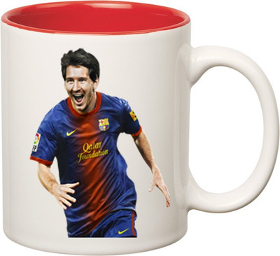 

HuppmeGift Messi Football Inner Red Ceramic Mug(350 ml), Red;white