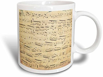 

3dRose mug_120273_1 Grunge Musical Notes Vintage Sheet Music Yellowed Piano Notation Pianist and Musician Gifts Ceramic, 11-Ounce Ceramic Mug(60 ml), Multicolor