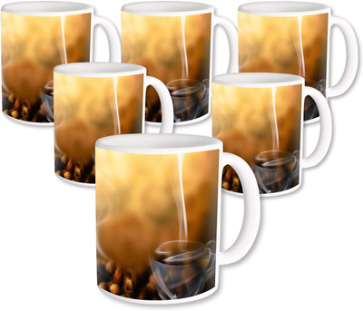

Heyworlds Gifts for Coffee Design set of six Ceramic Mug(325 ml, Pack of 6), Multicolor