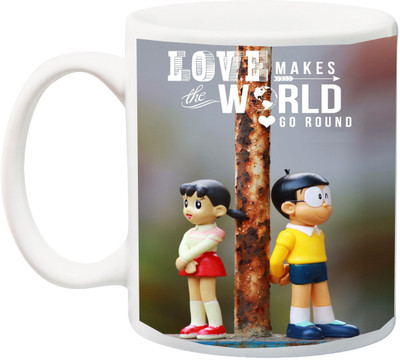 

ME&YOU Gift for Girlfriend/Boyfriend/Couple;Love Makes The World go Round Printed Ceramic Mug(325 ml), Multicolor