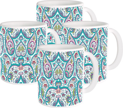 

Heyworlds Gifts for pattern Design set of six 122 Ceramic Mug(325 ml, Pack of 4), Multicolor