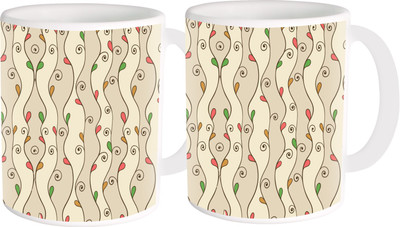 

Heyworlds gifts for flower design 33 Ceramic Mug(325 ml, Pack of 2), Multicolor