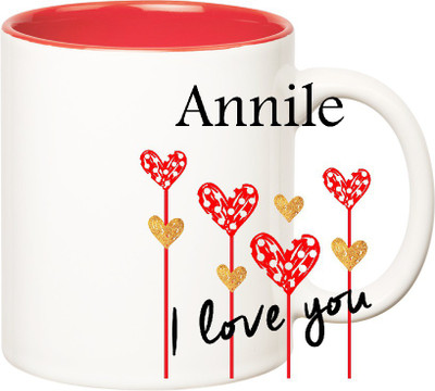 

Huppme I Love You Annile Inner Red (350 ml) Ceramic Mug(350 ml), Red;white
