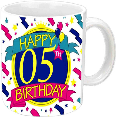 

Raj Laxmi Happy 5th B'day Gift White Ceramic Mug(3.5 ml)