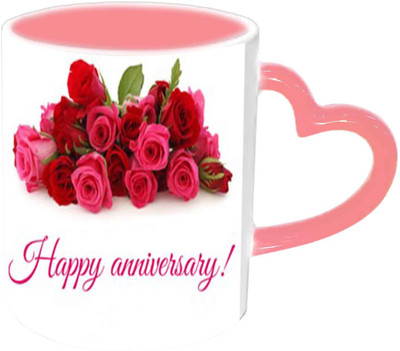 

Raj Laxmi Wish You A Happy Anniversary Pink Handle Ceramic Mug(350 ml)