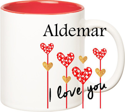 

Huppme I Love You Aldemar Inner Red (350 ml) Ceramic Mug(350 ml), Red;white