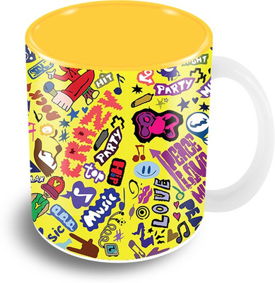 

The Crazy Me Music Doodle Coffee Ceramic Mug(325 ml), Yellow