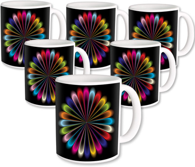 

Heyworlds Gifts for Flower Design set of six 17 Ceramic Mug(325 ml, Pack of 6), Multicolor