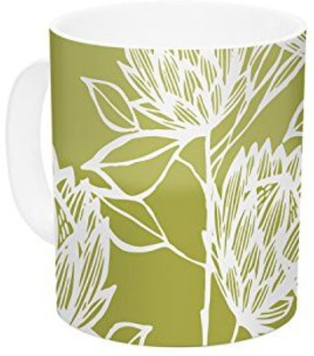 

Kess InHouse InHouse Gill Eggleston Protea Olive White Green Flowers Ceramic Coffee, 11 oz, Multicolor Ceramic Mug(60 ml)