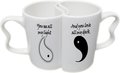 

Ucard Light Dark CoupleMug Set Bone China, Ceramic, Porcelain Mug(325 ml, Pack of 2), Multicolor