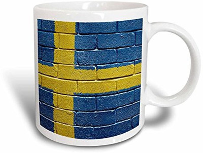 

3dRose mug_156996_1 National Flag of Sweden Painted Onto a Brick Wall Swedish Ceramic, 11-Ounce Ceramic Mug(60 ml), Multicolor