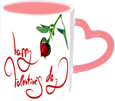 

Raj Laxmi Valentine rose pink handle valentine Ceramic Mug(350 ml)