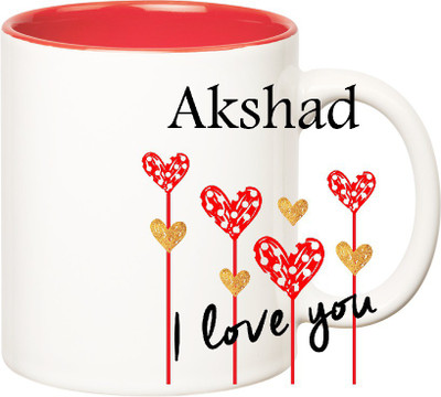 

Huppme I Love You Akshad Inner Red (350 ml) Ceramic Mug(350 ml), Red;white