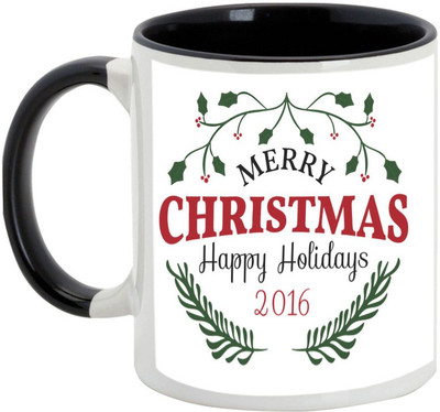 

AllUPrints Merry Christmas Happy Holidays Ceramic Mug(325 ml), Black