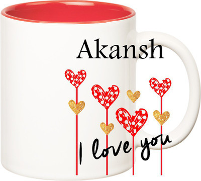 

Huppme I Love You Akansh Inner Red (350 ml) Ceramic Mug(350 ml), Red;white