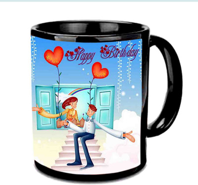 

Raj Laxmi Lovely Couple Happy B'day Black Ceramic Mug(3.5 ml)