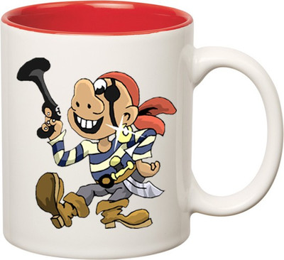 

Huppme Pirate Inner Red Ceramic Mug(350 ml), Red;white