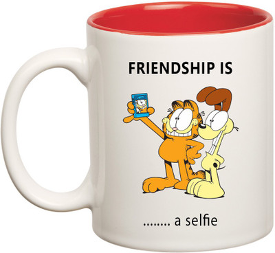 

HuppmeGift Friendship is Selfie Inner Red Ceramic Mug(350 ml), Red;white