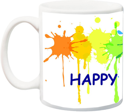 

ME&YOU Gift for Holi;colorful Happy Holy HD color Printed Ceramic Mug(325 ml), Multicolor