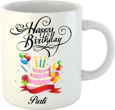 

Huppme Happy Birthday Purti White (350 ml) Ceramic Mug(350 ml)