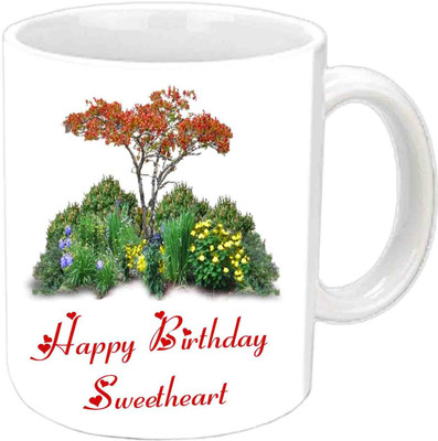 

Raj Laxmi Happy B'day With Nature View White Ceramic Mug(3.5 ml)