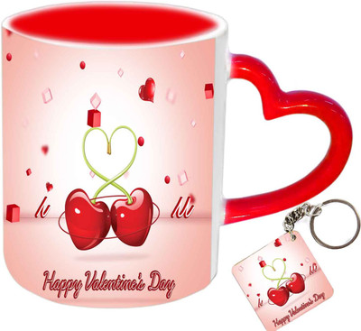 

Raj Laxmi love hearts keyring red handle valentine Ceramic Mug(350 ml)