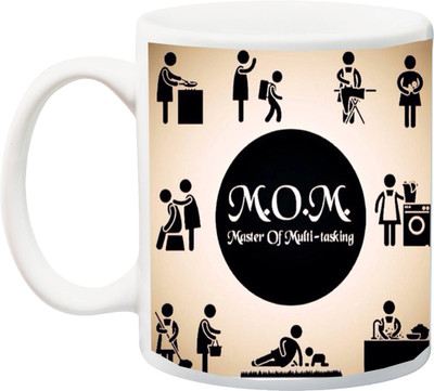 

ME&YOU Gift for Mom/Mummy/Mother/Mum on anniversary/Birhday;M.O.M Matser Of Multitasking Print In Cream BG Printed Ceramic Mug(325 ml), Multicolor