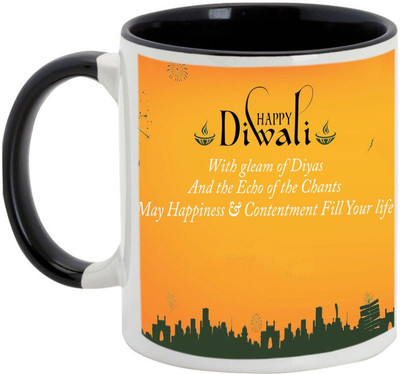 

AllUPrints Diwali Gifts - Good Wishes On Deepawali Ceramic Mug(325 ml), Black