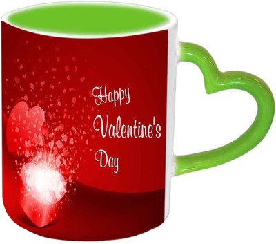 

Raj Laxmi Love Gift Green Handle Valentine Ceramic Mug(350 ml)