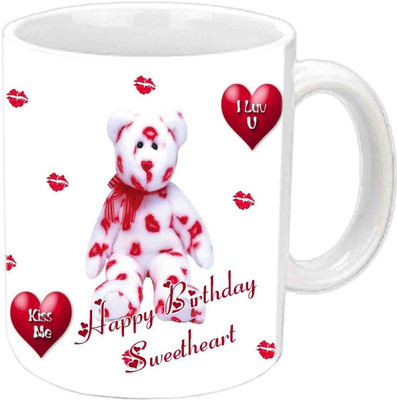 

Raj Laxmi Happy B'day With Teddy White Ceramic Mug(3.5 ml)