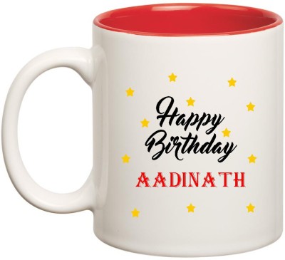 

HuppmeGift Happy Birthday Aadinath Inner Red Ceramic (350ml) Ceramic Mug(350 ml), Red;white