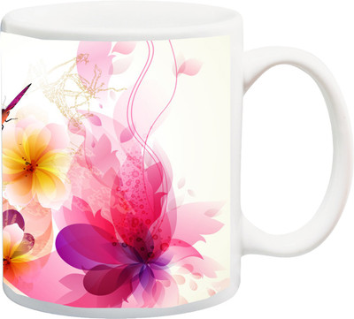 

ME&YOU Beautiful Floral Combination with flying Butterflies 3D Print Ceramic Mug(325 ml), Multicolor