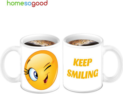 45% OFF on Homesogood Keep Smiling Smiley Coffee Ceramic Mug(280 ml, Pack of 2) 45% OFF on Homesogood Keep Smiling Smiley Coffee Ceramic Mug(280 ml, Pack of 2)